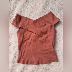 Lush Off-Shoulder Ribbed Tank Top — Terracotta